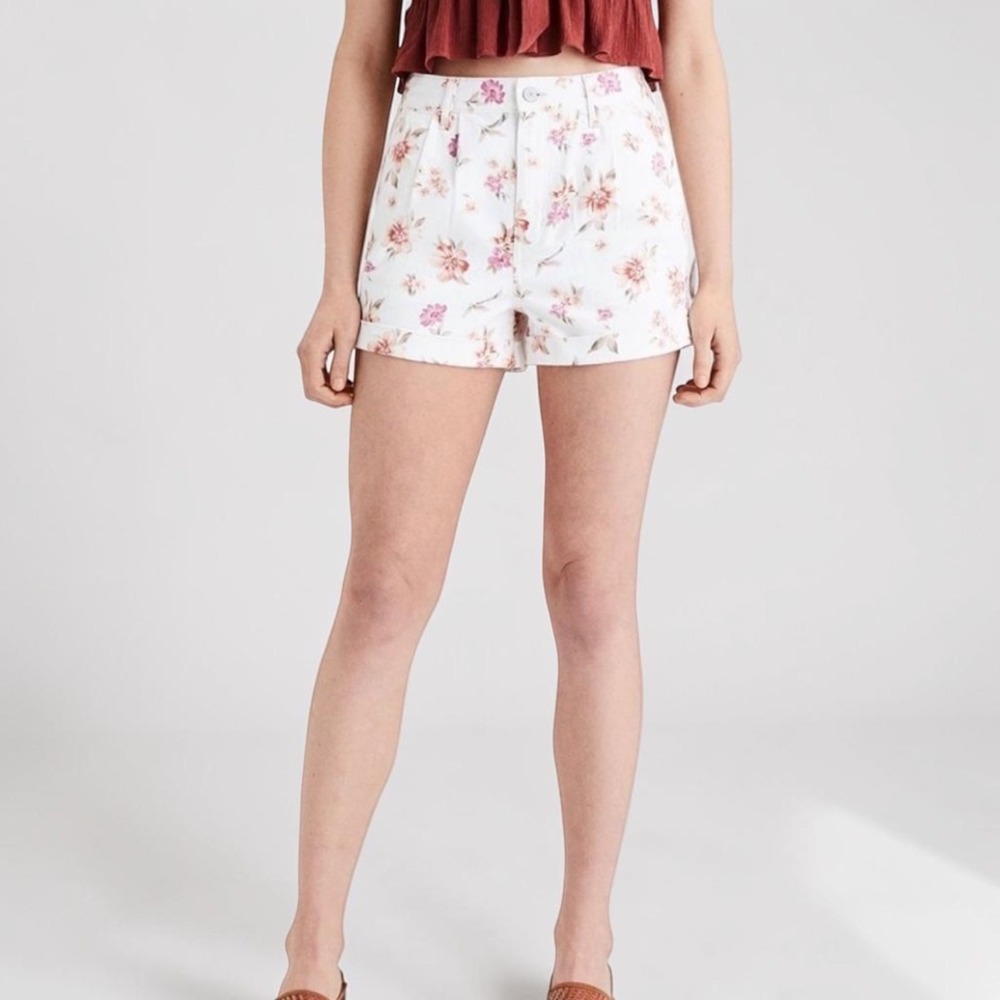 American Eagle Mom Shorts Women's 0 Floral‎ High Waisted Denim Cuffed Festival